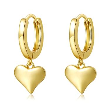 Imagem de Brincos de argola pequenos de zircônia cúbica folheados a ouro 14K delicados brincos de argola com pingente de pingente, joias de presente para meninas e mulheres, Metal, Sem pedras preciosas