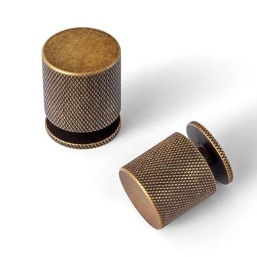 Imagem de Goo-Ki Pacote com 6 maçanetas serrilhadas de latão antigo puxador de gaveta de bronze vintage latão retrô sólido com furo único puxadores de barra para armário guarda-roupa cômoda armário, 2278GT-DK