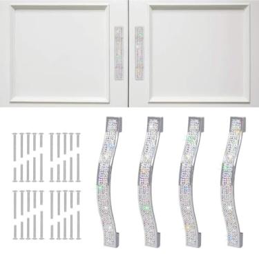Imagem de MINGZAIQIPEI Puxadores de gaveta de diamante, 4 peças, puxador de cristal cintilante, armário, armário, armário, armário, porta, móveis, puxadores de hardware para casa, cozinha, banheiro (Cor AB, 14