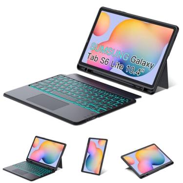Imagem de Capa com teclado touchpad para Samsung Galaxy Tab S6 Lite 10,4 polegadas retroiluminada 5G 2020/2022/2024, 7 cores retroiluminadas para tablet S6 Lite capa fina suporte S caneta com teclado magnético