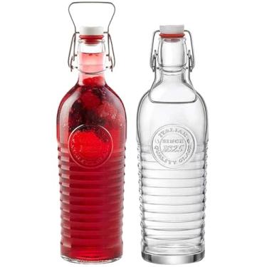 Imagem de Bormioli Rocco Garrafa Officina 1825 Swing Top com alças (conjunto de 2) - 1,056 g com tampa flip, garrafas herméticas de armazenamento de bebidas para suco, vinho, kombucha, molho de salada - Feito