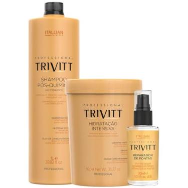 Imagem de Trivitt, HIDRATACAO INTENSIVA TRIVITT 1KG + REPARADOR DE PONTAS TRIVITT 30ML + SHAMPOO POS-QUIMICA PARA USO FREQUENTE TRIVITT 1L