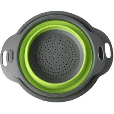 Imagem de Kit 2 Escorredores de Macarrão Retráteis de Silicone, Cinza e Verde, Multiuso com Alças
