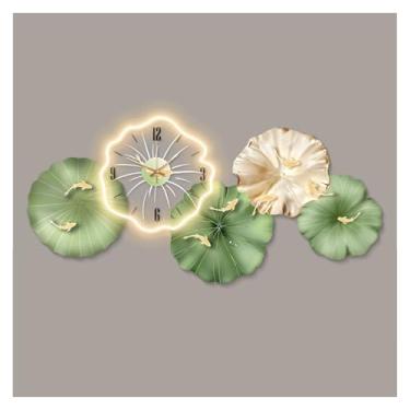 Imagem de Pintura decorativa com relógio Decoração de parede grande com pintura, luz ajustável e controle remoto para sala de estar, arte de parede de peixe, relógios pendurados, pintura de parede silenciosa e