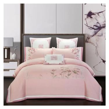 Imagem de Jogo de cama luxuoso e 4 peças, elegante, bordado, patchwork, capa de edredom 600Tc, algodão egípcio, macio, fronha, edredom para todas as estações, B, tamanho Queen, 4 peças