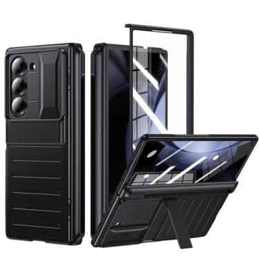 Imagem de Capa para Samsung Galaxy Z Fold6: capa fina com suporte de dobradiça com protetor de tela e suporte para caneta S - Capa protetora rígida de corpo inteiro para mulheres e homens (preto)