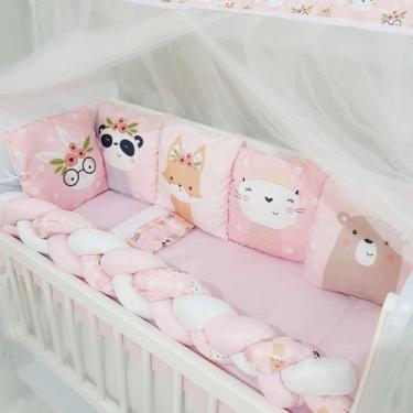 Imagem de Kit Mini Berço 12 peças  Saia de Berço Menina Lhama - Carinha de Anjo