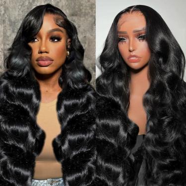 Imagem de Perucas frontais de renda VKVL Body Wave 100% cabelo humano 20" preto natural