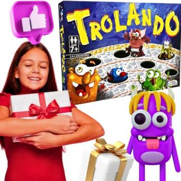 Imagem de Jogo Trolando Tabuleiro cartonado com roleta brinquedo educativo pedagogico escola infantil recreação recreativo presente pascoa menino menina 6 anos dia das crianças aniversário
