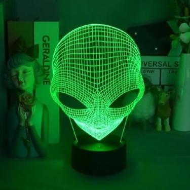 Imagem de Luminária LED 3D Alien, 16 Cores, 22cm, com Controle Remoto e Cabo USB, Base Branca