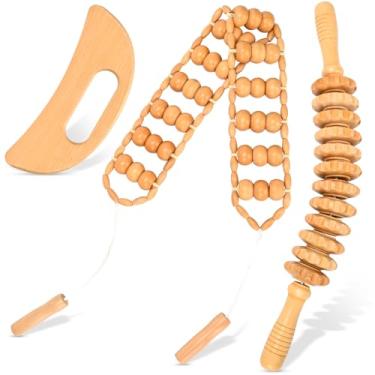 Imagem de NXCYLW Ferramentas de massagem terapêutica de madeira 3 em 1, massageador de drenagem linfática, kit de maderoterapia massageador Gua Sha de madeira, ferramentas de escultura corporal para alívio da