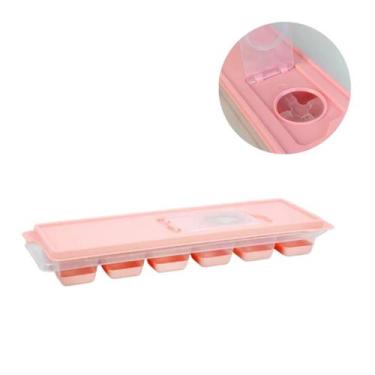 Imagem de Forma De Gelo Com Tampa Fundo Silicone Papinha Bebê Uz, Rosa