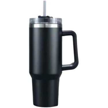 Imagem de Copo Garrafa Térmica em Aço Inox Com Alça e Canudo 1200ml (Preto)