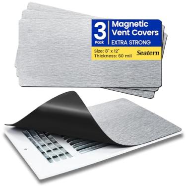 Imagem de Seatern Tampas de ventilação magnéticas, ímãs extra fortes, prata 20,3 cm x 30,5 cm (pacote com 3) Ultra Grosso 60 mil, vedação completa, capas de ventilação de ar para piso doméstico, teto, registros