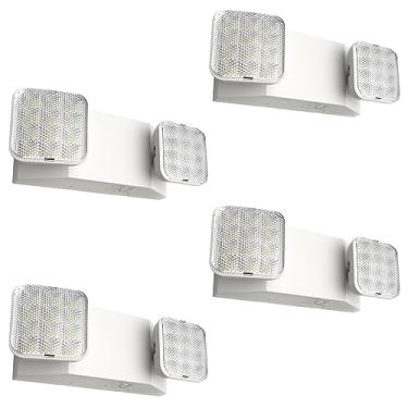 Imagem de FREELICHT Pacote com 4 luzes de emergência LED para empresas, com bateria reserva, iluminação quadrada de emergência LED ajustável de duas cabeças, certificação UL 924