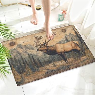 Imagem de COSHARKLY Tapete de banheiro rústico, tapete de banheiro de veado da floresta, tapetes de chuveiro para banheira, chuveiro, pias, tapetes antiderrapantes, capachos macios para decoração de casa 43 x