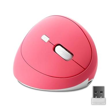 Imagem de Mouse ergonômico vertical sem fio, recarregável 2,4 G, USB, portátil, silencioso, sem fio, com 6 botões, 3 DPI ajustáveis (800-1200-1600) para PC, desktop, laptop, notebook (rosa)