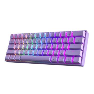 Imagem de HK GAMING GK61 60% v3 | Teclado mecânico para jogos Hotswap | 61 teclas multicoloridas RGB LED retroiluminado para PC/Mac Gamer | Layout dos EUA (lavanda, velocidade óptica Gateron amarelo)