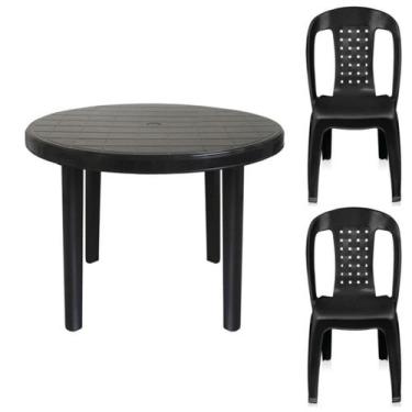 Imagem de Kit 2 Cadeira Poltrona E Mesa Redonda Preta Desmontável - Arqplast