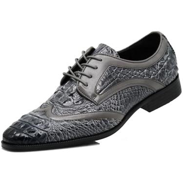 Imagem de ODN Sapato social masculino Oxford com estampa de crocodilo jacaré, Cinza, 40