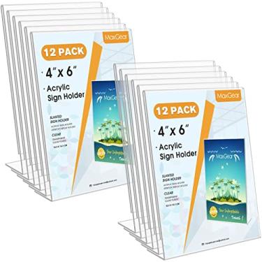 Imagem de Suporte de placa de acrílico inclinado MaxGear, suporte de plástico para exibição de placa com suporte transparente, moldura de quadro para escritório, balcão de loja, restaurante, exposição, recepção, Portrait 12pack, 4x6''