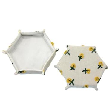 Imagem de Conjunto de bandeja de tecido hexagonal decorativo, bordado floral amarelo, linho de algodão, 24 x 3,3 cm, 2 peças