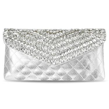 Imagem de Aheli Bolsa clutch prateada feminina feita à mão para noite elegante e moderna, Prata, One Size