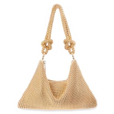 Imagem de Bolsa clutch para mulheres, bolsa noturna com strass brilhante, acessórios de casamento e festa, bolsa para celular, carteira e batom, Contas douradas, 10.2x5.9x0.8