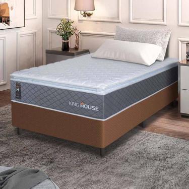 Imagem de Conjunto Box Marrom Argel Cinza Espuma D33 Solteiro 96x203x67 - King House