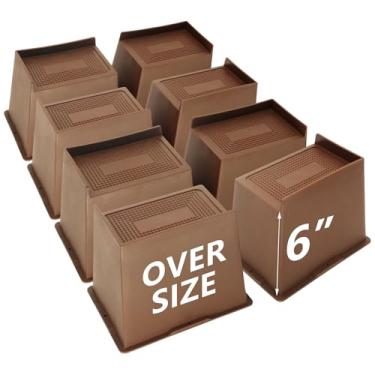 Imagem de HANIHUA Pacote com 8 peças de elevação de cama marrom escuro de 15 cm, resistentes, elevadores de móveis grandes, elevadores de cama extra largos para mesa, sofá, dormitório solteiro GG, sofá, mesa