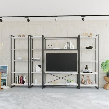 Imagem de Conjunto Rack Para Tv Até 50 Polegadas Estante 5 Prateleiras Estilo Industrial Active Yescasa Branco Chess