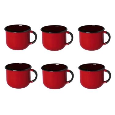 Imagem de Jogo De Xícara De Chá 06 Peças Esmaltada Vermelho 240 Ml Ewel