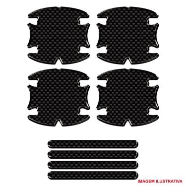 Imagem de Jogo Adesivo Protetor Maçaneta Carro Resinado Carbon Preto Preto
