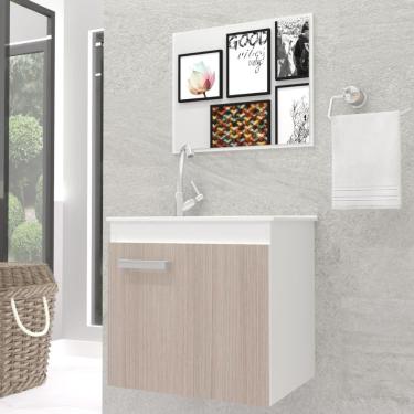 Imagem de Gabinete Para Banheiro Bari 45 Branco Com Grigio C/cuba + Espelheira C/espelho + Torneira E Válvula