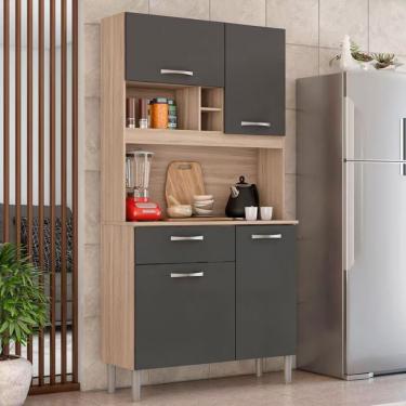Imagem de Cozinha Compacta Malta 4 Portas 1 Gaveta MDF 91 cm Avena com Grafite Brilhante e Fosco