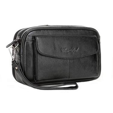Imagem de Bolsa de mão masculina de couro genuíno para organizador de negócios, bolsa de telefone, Black48, M