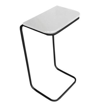 Imagem de Mesa Lateral Tampo Branco Multiuso Para Sofá Base Metálica - D'ROSSI