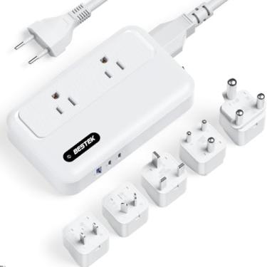 Imagem de BESTEK Conversor De Voltagem 220 V Para 110 V, Adaptador Viagem Universal Com 3 Carregadores Usb (2 C), 2 Tomadas Ca E Energia Ue/Reino Unido/Austrália, Transformador Redutor Alisadores Cabelo