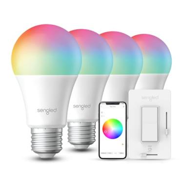 Imagem de Sengled Lâmpadas Inteligentes De Modo Duplo Com Controle Remoto E Aplicativo, Mudança Cor 2700K-6500K, Regulável, 65W, Grupo Local A19 Rgbw 4P + Interruptor Parede (Sem Suporte Para Alexa Google)