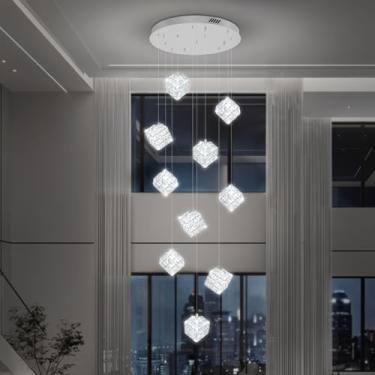 Imagem de Shial Lighting Lustre De Cristal Moderno Com 10 Luzes Para Hall Entrada, Grande Tetos Altos, Luminária Pendente Sala Estar, Escada, Jantar E Entrada