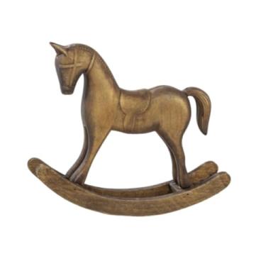 Imagem de IEUDNS Estátua de cavalo de balanço, escultura de madeira, design vintage, estatueta decorativa versátil, ornamento para mesa, peça central, suporte de TV, Bronze