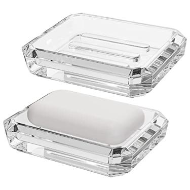 Imagem de Linkidea Pacote Com 2 Saboneteiras Retangulares De Vidro, Suporte Para Esponja Em Barra Bancada Chuveiro Banheiro, Bandeja Protetora (Transparente)