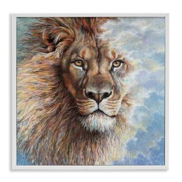 Imagem de Stupell Industries Desenho de arte giclée emoldurado branco Leão de Judá por Linda Sperruzzi, 61 x 61 cm