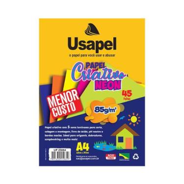 Imagem de Bloco Criativo Usapel Neon A4 com 45 Folhas em 5 Cores 210x297mm 85g, 