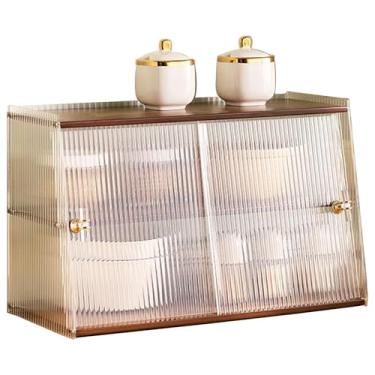 Imagem de YYW Aparador de cozinha pequeno, armário de balcão com janela de acrílico transparente, utensílios de cozinha de grande capacidade e armazenamento de temperos, adequado para bancadas de cozinha