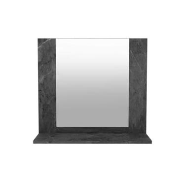 Imagem de Espelheira Estante Suspensa Organizadora 1 Espelho 1 Prateleira Para Banheiro Cor Preto Mármore