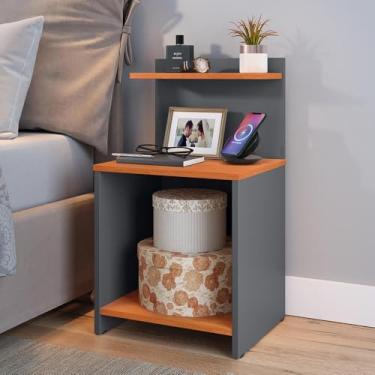 Imagem de Mesa de Cabeceira Fantasy Quarto Lateral c/Nicho Decorativo com Prateleira Suspensa para Cama - Loja Inova BR (Cinza/Cinam.)