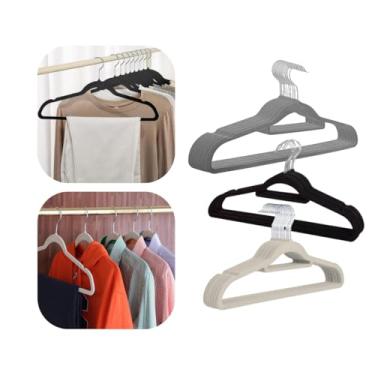 Imagem de Kit 10 Cabides Veludo Slim Antideslizante Preto | Cabide Aveludado que Não Escorrega para Organizar Armário e Otimizar Espaço no Closet de Roupas Finas, Blusas e Camisas (Bege)