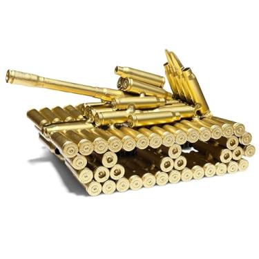 Imagem de Lovisun Esculturas de veículos militares de concha de bala - Tanque artesanal, avião, navio de guerra, decoração de arte de metal para casa, escritório, sala de estudo para homens, veteranos (modelo