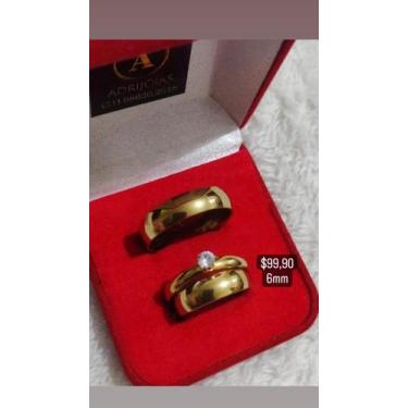 Imagem de Trio De alianças a folheadas ouro 18k - Tradicional 